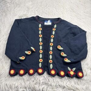 Vintage Russel Women's M Upcycled Embroidered Cardigan Fleece Floral Art to Wear